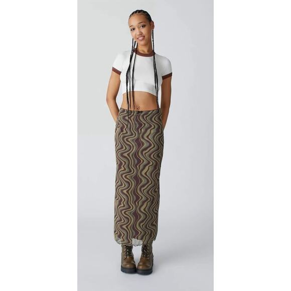 Urban Outfitter Y2K Style Wave Printed Maxi Mesh Maxi Skirt - Picture 1 of 10